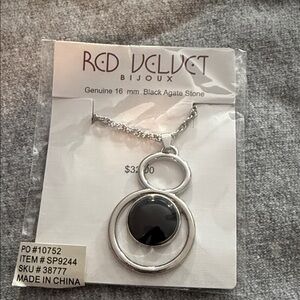 Red Velvet Silver and Black Agate Necklace
